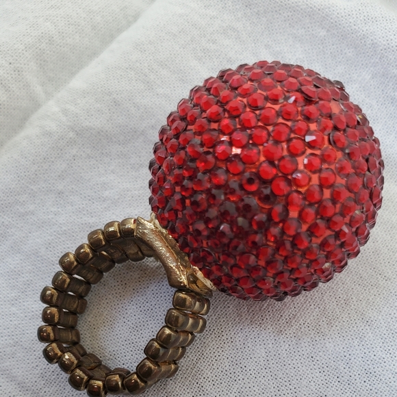 1½" Red Round Disco Ball Rhinestone Ring With Golden Elastic Stretch Band - Picture 4 of 6